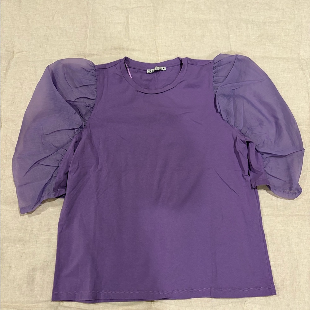Zara Purple Women's Blouse with Puff Sleeves